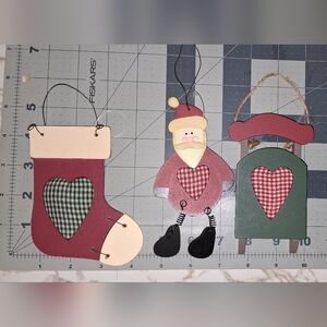 Santa, Stocking and Sleigh Wooden Ornaments